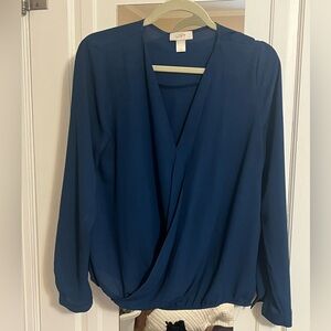 LOFT Deep Blue Draped Blouse